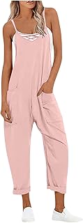 Overol casual para mujer, a la moda, color sólido, correas ajustables, pantalones largos, tirantes con bolsillos, cómodo, sin mangas, cuello en V, holgado