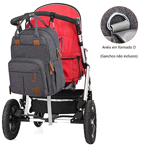 Mochila de Maternidade Donna Laço Bebê LB Alice Cinza Escuro