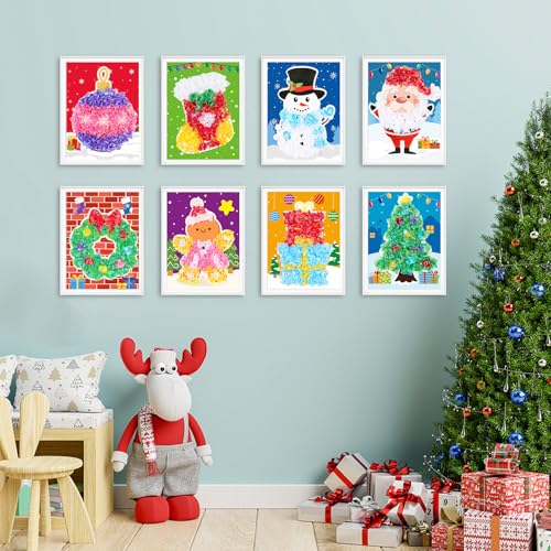Image of Lonfliness 8PCS Poke Craft Kit Christmas No-Mess Fabric Sewing Art Puzzle Puncture Painting Santa Snowman Gingerbread Xmas Gift Creative Activity Game Birthday Party Favors
