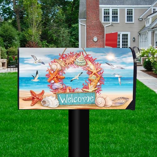 Image of Briarwood Lane Summer Mailbox Cover - Standard Size - Coral Wreath for Summer Mailbox Cover