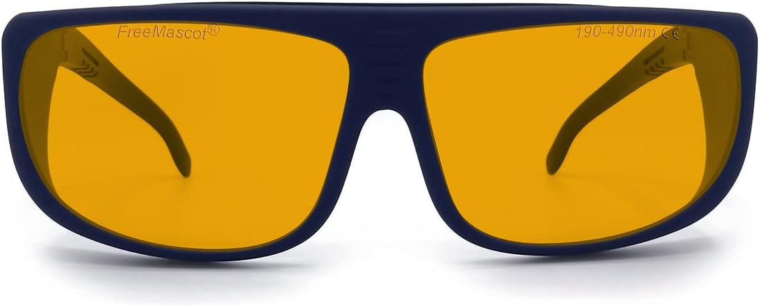 FreeMascot Professional OD 6+ 190nm-490nm Wavelength Violet/Blue Laser Safety Glasses for 405nm, 445nm, 450nm,473nm Laser