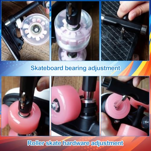 Image of Skate Tools Kit Multi Function Portable Skateboard Bearing Press Tool Bearing Puller T Tool Accessory with T Type Allen Key and L Type Phillips for Roller Skates Skateboards Scooters