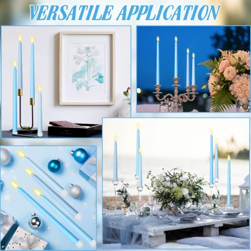 Image of Rossesay 24 Pcs Flameless LED Taper Candles Battery Operated Candles 8.5 inch, 9.65 inch, 10.8 inch, 12.8 inch Flameless Candlesticks Flickering for Christmas Church Wedding(Classic, Ocean Color)