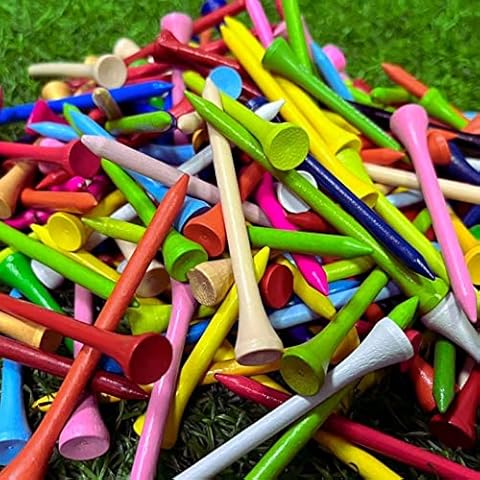 KOFULL Golf Tees, 150 Counts Mixed Size Wood Golf Tees Bulk, 3-1/4" & 2-3/4" & 2-1/8" Combo Pack, Multiple Colors Less Friction Professional Tees for Golf Training Cover