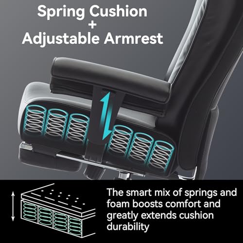 Image of Efomao Big and Tall Executive Office Chair 450lbs,Black | 5.9 inch Thick Pocket Spring Cushion, Reclining Breathable PU Leather Desk Chair with Foot Rest, Soft Comfortable Support
