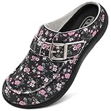 JOINFREE Women's Wide Comfort Clogs Slip on Diabetic Mules Adjustable Potato Shoes Wide Width Zero Drop Clog Slippers for Swollen Edema Feet with Non-Slip Rubber Sole Flower Size 9