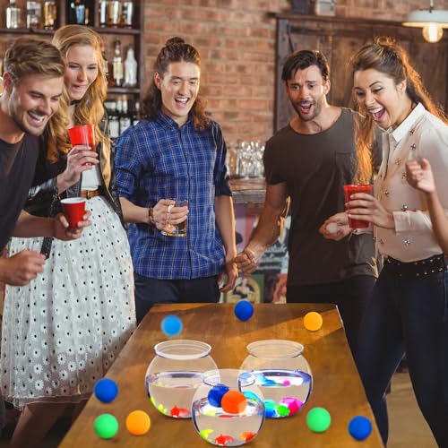 Image of Jingmore 12 Set 16 oz Fishbowl Table Tennis Carnival Game Favors with Bounce Round Bowls Multicolor Balls Plastic Gold Fish for Adults Carnival Game Party Activity Prizes