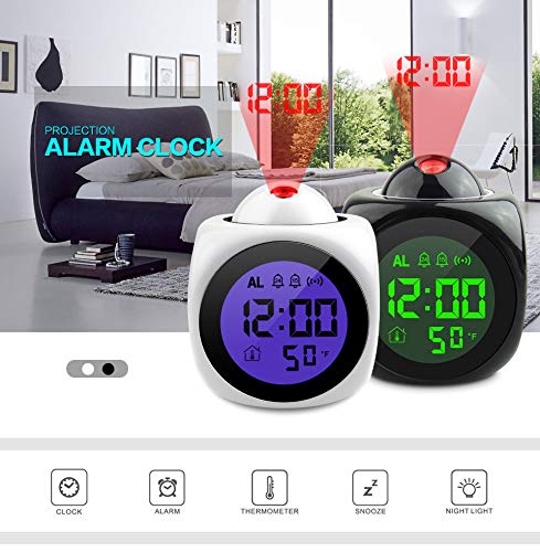 Creative Attention Black Projection Digital Weather Lcd Clock Bell Alarm Display Backlight Projector Children Clock Timer Black And Grey Kitten #TOP1