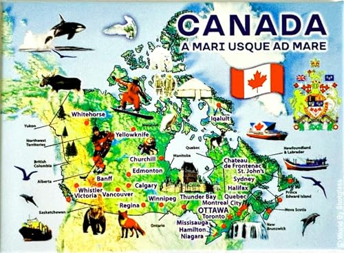 Canada Graphic Map and Attractions Souvenir Fridge Magnet 2.5" X 3.5"