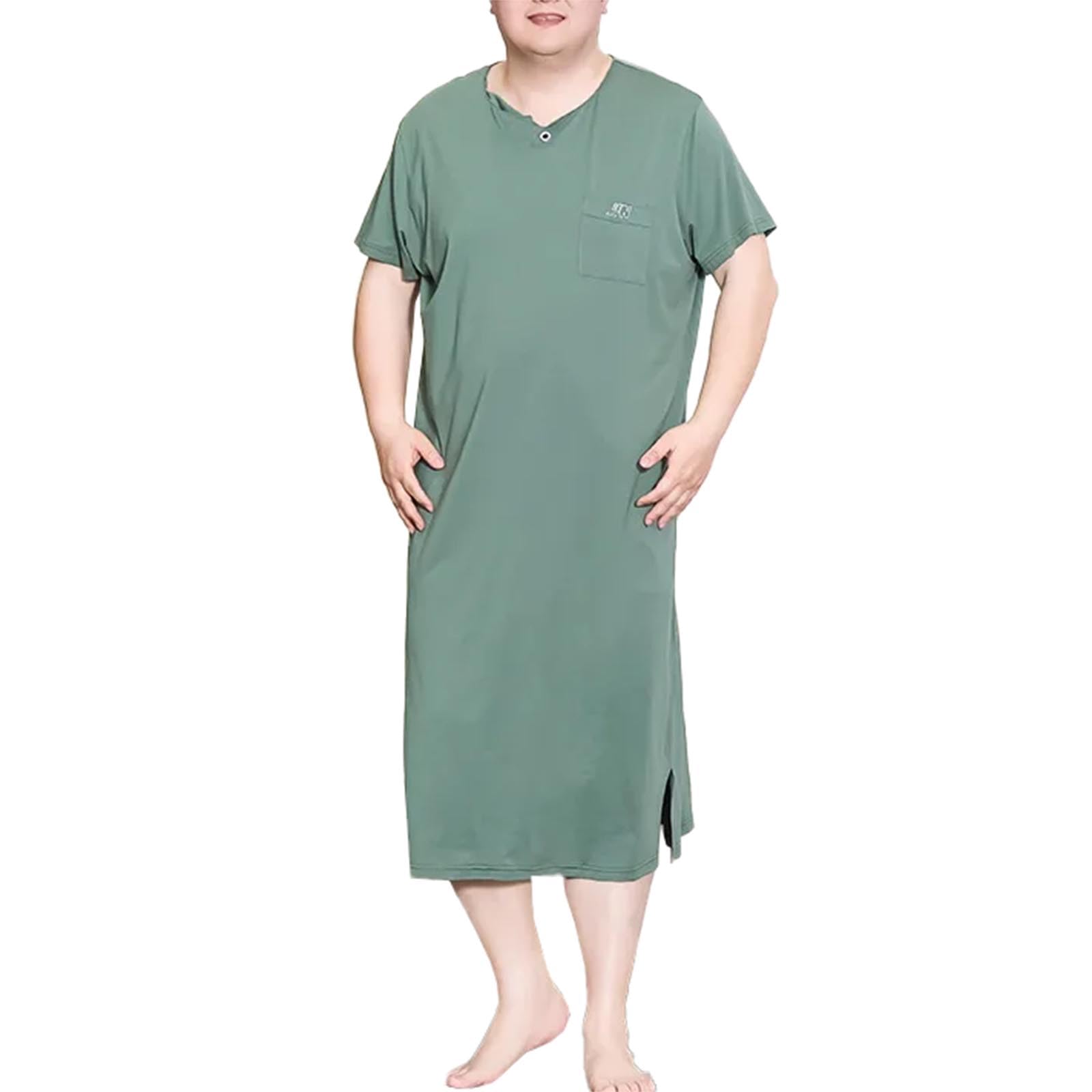 Generic Męska koszulka nocna w rozmiarze plus size Wygodna koszula nocna z krótkim rękawem Big & Tall Henley,Green,3XL