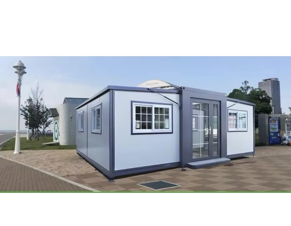 Portable Prefabricated Tiny Home 19x20ft - Mobile Expandable folding house with bathroom, 20ft Container Design for Guest House, Site Office, Storage Shed, Guard House, with Heater., White