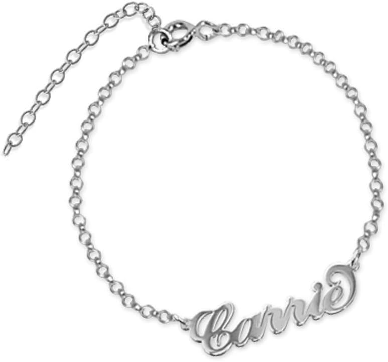 MYKA - Personalized Carrie Style Name Bracelet/Anklet With Any Custom Name in 925 Sterling Silver, Gold Plating, Vermeil - Dainty Jewelry For Women, Her, Mom, Mother - For Mother's Day, Christmas, Xmas, Birthday, Anniversary