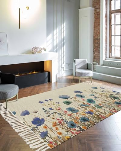 Gifikkazinn Blue Teal Spring Floral Large Area Rug for Living