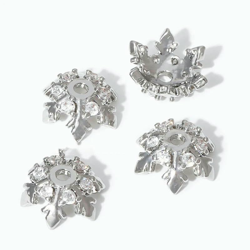 Tapas de cuentas chapadas en oro de 18 quilates para hacer joyas, espaciadoras, tapas de cuentas con forma de flor, accesorios para pulseras y collares (chapadas en rodio, 2 piezas)