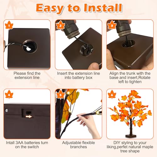 Fall Decor 2 Pack Fall Trees Artificial Lighted Maple Tree Thanksgiving Decor 48 LED Table Fall Lights Up Tree Battery Operated for Wedding Party Gifts Indoor Outdoor Autumn Harvest Home Decorations