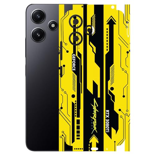 Image of AtOdds - Full Body Back Screen Guard Protector Film - Lamination Wrap Skin Sticker Compatible with REDMI 12 (5G) | Scratchproof Matte Finish (Design - Yellow Cyberpunk)
