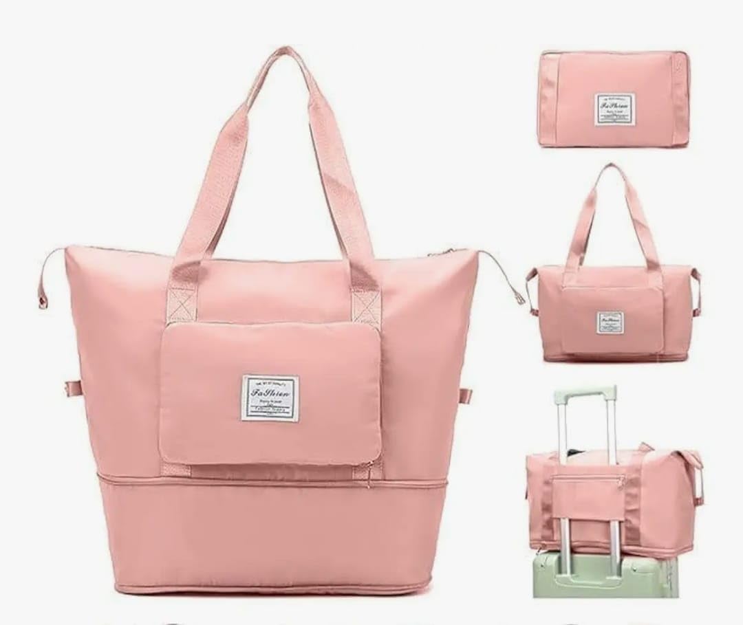 Expandable Travel Duffel Bag for Women, Peach Pink, Multi-Compartment with Shoulder Strap-image-34