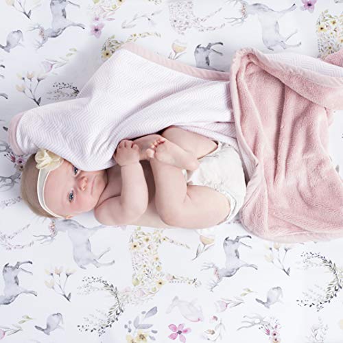 Image of Oilo Crib Sheet, Breathable 100% Turkish Cotton Fitted Jersey, 300 Thread Count, Machine Wash, Fits Standard Crib (28 inch x 52 inch x 6 inch), Toddler Bedding, Girl, Boy, & Neutral Nursery Design, Woodland Fawn