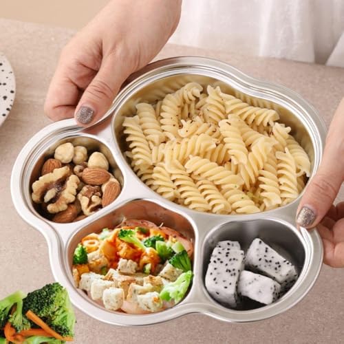 Image of Happy Hues Stainless Steel Divided Meal Plate Tray-3 Compartments Dinner Dish for Baby (Paw)