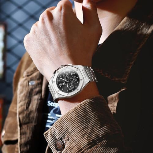 OLEVS Mens Watches Octagonal Luxury Stainless Steel Dress Watches for Men Quartz Analog Large Face Luminous Relojes para Hombres3
