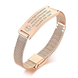 VNOX Medical Alert Bracelets for Men & Women Kids with Free Engraving Adjustable Stainless Steel Mesh Emergency Medical ID Bracelets Wristband
