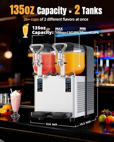 Image of Slushie Machine for Commercial & Home Use, 4L x 2 Tank Margarita Machine