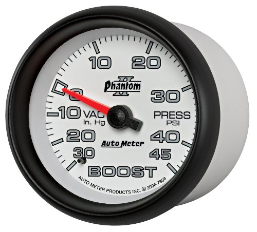 Image of Auto Meter 7808 Phantom II 2-5 /8 inch 30 in Hg.-45 PSI Mechanical Boost-Vacuum Gauge
