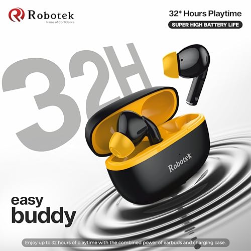 Image of Robotek EasyBuddy True Wireless Earbuds | 32 Hours Playtime, Water Resistant | Silicon mic for Crystal Clear Calling | Lightweight & Durable Design (Black)