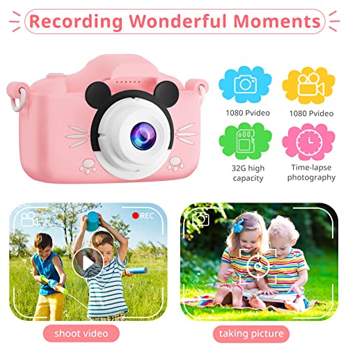 Saneen Kids Camera, 40Mp & 1080P Hd Selfie Camera For Kids Ages 2-9, 4X Zoom Toddler Kids Toy Camera For 2 3 4 5 6 7 8 9 Year Old Girls Boys Christmas Birthday Gifts With 32Gb Tf Card (Pink Mouse) #TOP1
