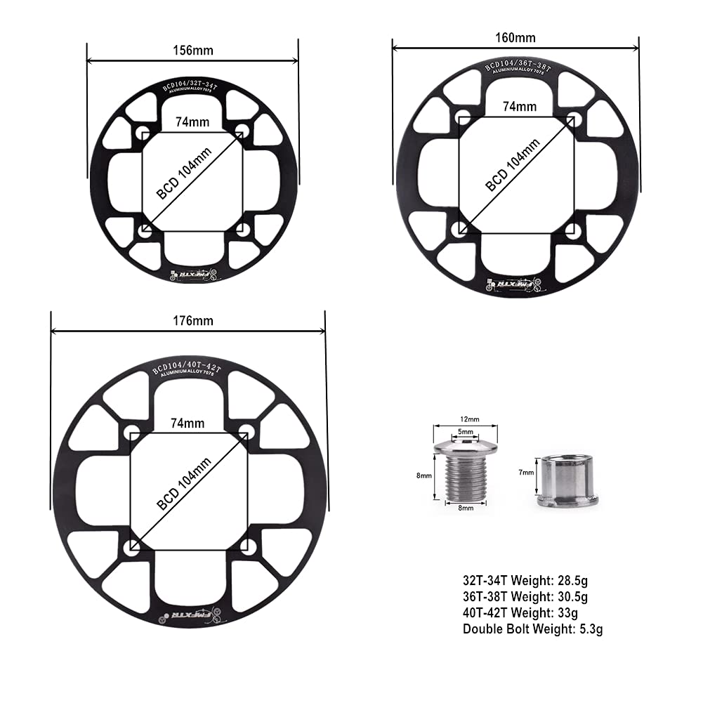 Plateau Vélo 46 Dents - BCD 104 - Noir Aluminium - Avec Protection/bouclier Et Cache-boulons - Occasion