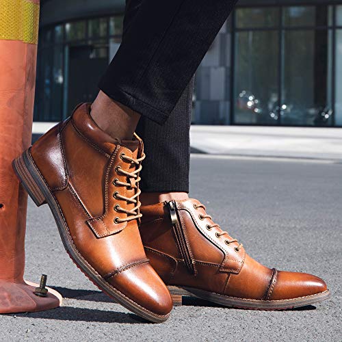 Men's Brown Leather Oxford Dress Ankle Boot Fashion Casual Mid Top Chukka Boots For Men Cap Toe Rubber Sole Lace Up Side Zip Business Work Shoe Size 11 #TOP7
