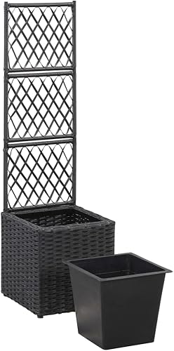 Miniatura 4 de WEMYUFURN Trellis Raised Bed with 1 Pot 11.8"x11.8"x42.1" Poly Rattan Black,Raised Garden Bed,Outdoor Planters for Flower Herb Garden