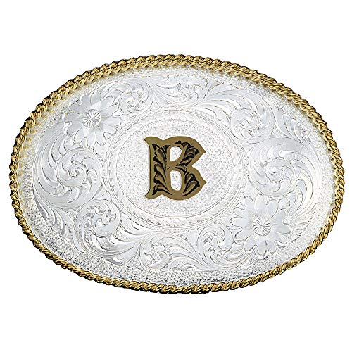Image of Montana Silversmiths Initial Engraved Gold Trim Western Belt Buckle