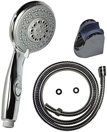 Handheld Shower Head with on off Switch - 5 Spray Settings High Pressure Shower Sprayer with 5 Feet Hose & Adjustable Wall Mount Bracket, Chrome Finish