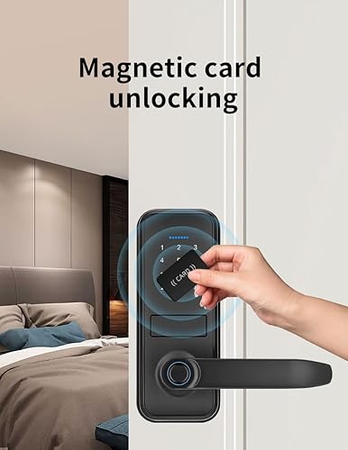 Miniatura 3 de Cerradura inteligente, cerradura de puerta de entrada sin llave con elegante mango negro mate, cerrojo de teclado electrónico, teclado de huellas