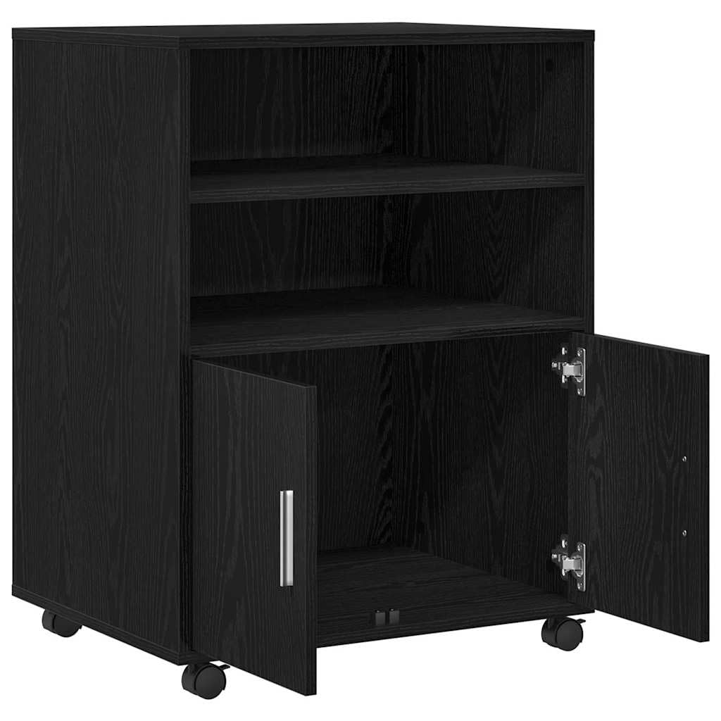 vidaXL Armoire avec étagère avec Roue Chêne Noir 60 x 48 x 74,5 cm, Rangement spacieux, Meuble en Bois rectangulaire, Design Moderne, Pratique pour Votre déco Maison