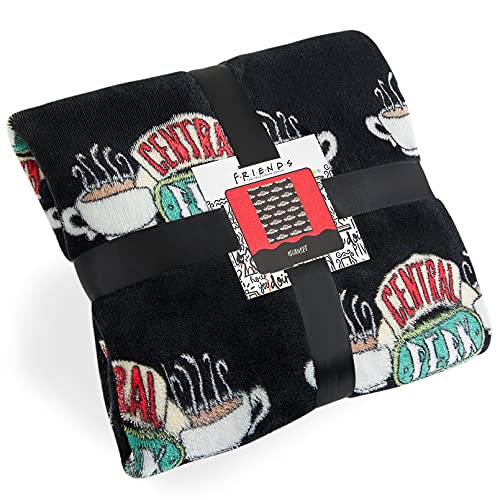 FRIENDS TV Show Fleece Blanket, Super Soft Central Perk Blankets Throws, Warm and Cuddly Official Show Merchandise for Home, (Black)