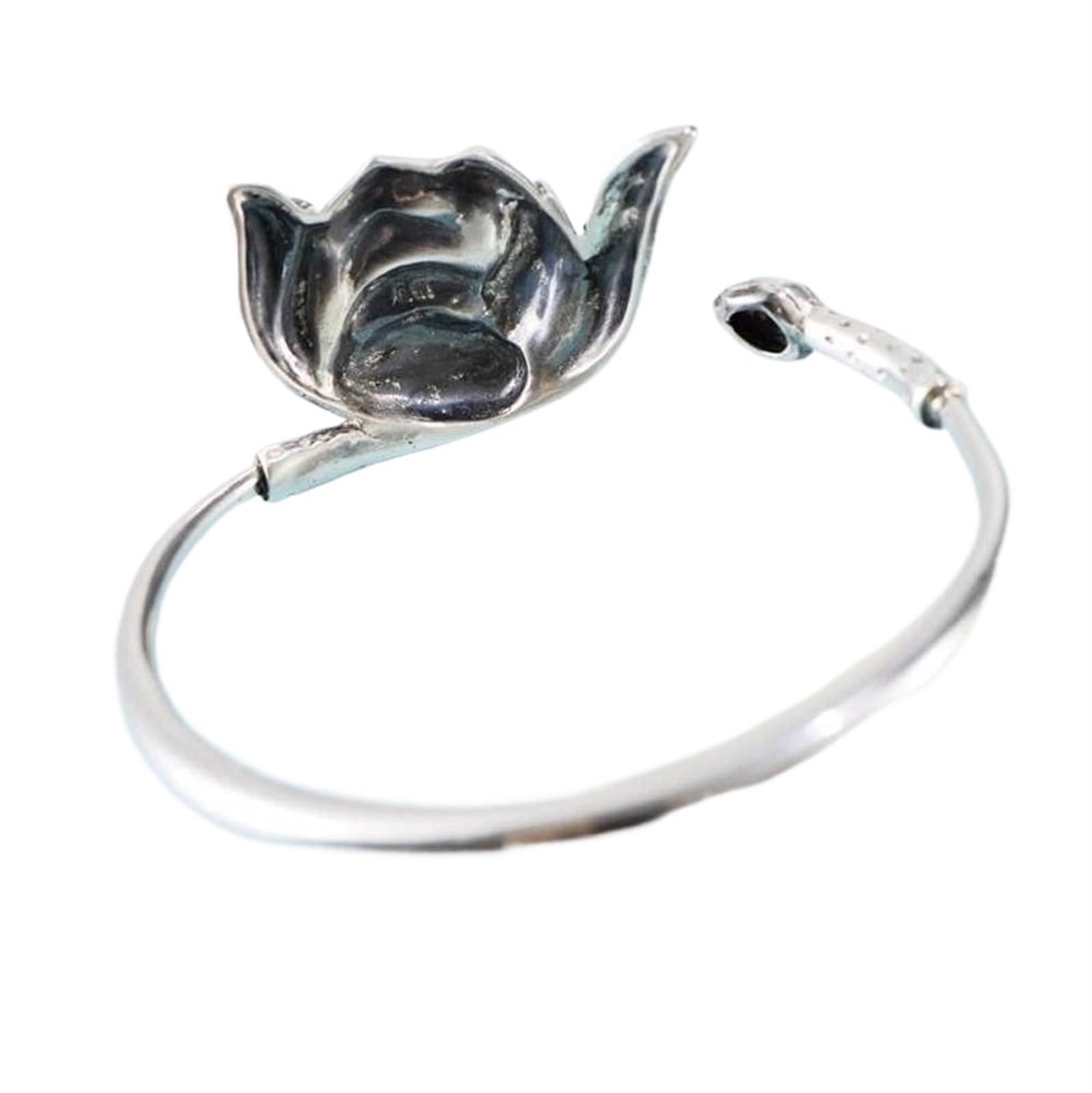 Bracciale in argento, bracciale rigido alla moda, bracciale rigido in argento vintage S990 in stile cinese Bracciale in argento tailandese in stile etnico Buddha us Bracciale aperto con boccioli di fi