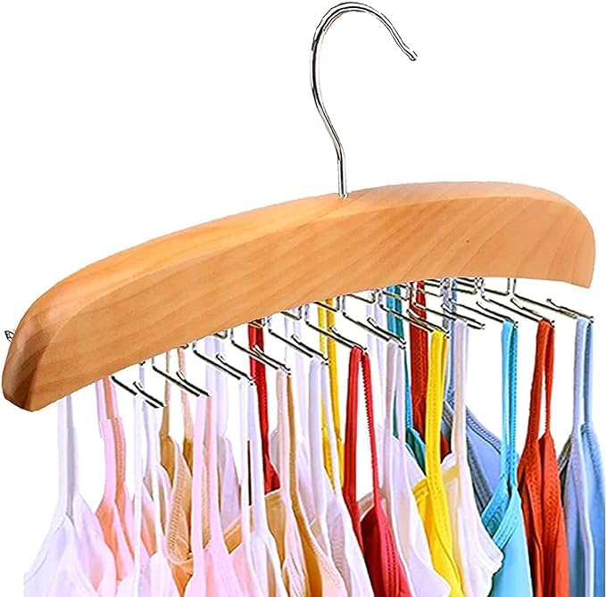 LAPRITE Wood Tie Rack Holder,Multi Purpose Pant Hanger,Premium Wooden Necktie and Belt Hanger, Storage Rack with Non-Slip Clips Finish 24 Hooks,360Degree Swivel Space Saving Organizer