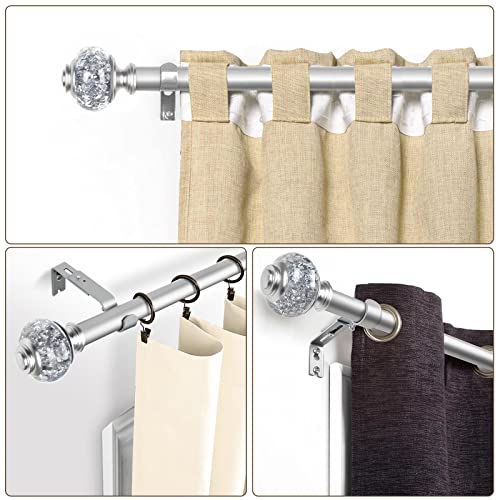 Usfook Curtain Rods 32 To 58 Inches (2.6-4.8Ft), Telescoping Splicing Drapery Rods For Windows 20 To 53 Inch, Decorative Translucent Finials, Light Silver #TOP4
