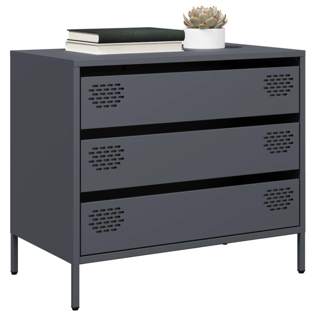 Acero laminado en frío con cajones estilo clásico Antracita 68x39x58 5 cm | Aparador 3 cajones antracita acero laminado en frío 68x39x58,5 cm mueble almacenaje para salón dormitorio oficina con sistema