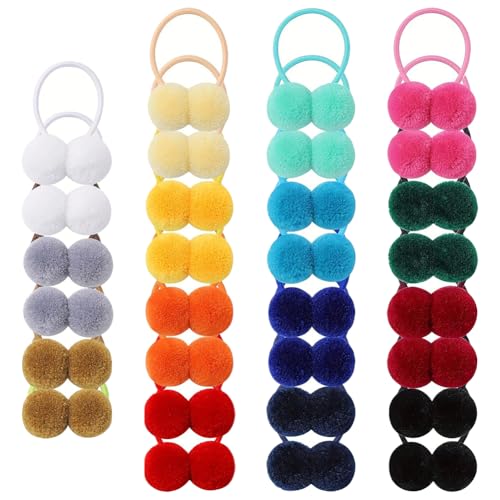 GSHLLO 30 Pcs Small Pom Pom Hair Ties Cute Puppy Hair Bands Dog Grooming Hair Elastics Colorful Dog Hair Bands Dog Rubber Bands Pom Pom Hair Accessories for Cats Puppies