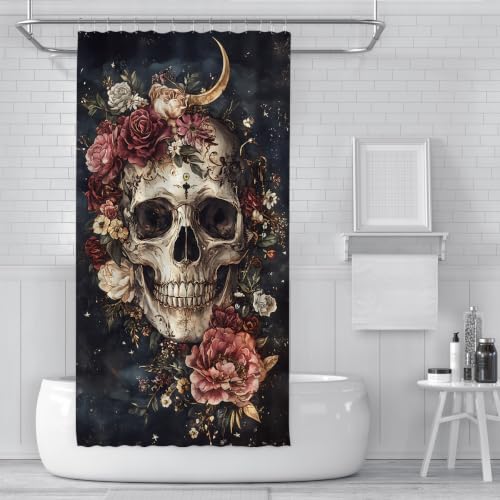 Rideau de douche Halloween crâne noir et rose polyester 200x220cm - 3