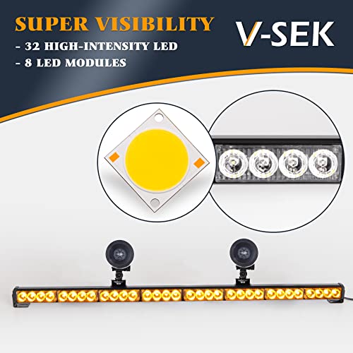 V-Sek 35.5” Hazard Warning Emergency Traffic Advisor Strobe Light Bar 32 Led High Intensity Directional Flashing Safety Lightbar 13 Flashing Modes With Cigarette Lighter & Suction Cups (Amber/Yellow) #TOP1