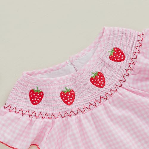 Infant Girls Embroidery Strawberry Romper Newborn Baby Coming Home Outfit Summer Casual Fly Sleeve Smocked Bodysuit3