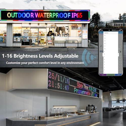 Image of P10 Programmable LED Sign Outdoor, RGB Full Color Scrolling LED Sign with 4000CD /㎡ High Brightness, WIFI Control Open Welcome Led Digital Display for Business Advertising, Store, 115 inchx 14 inch