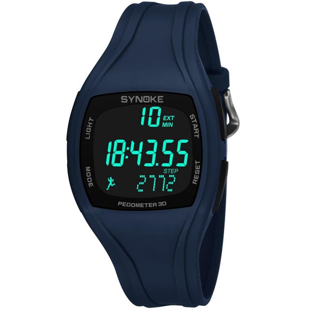 Orologio sportivo digitale da uomo con cinturino in plastica di poliuretano, contapassi e sveglia, luminoso, impermeabile fino a 50 m
