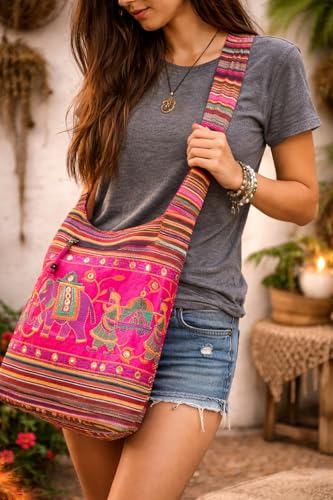 Bolso Rosa de Hombro Bordado a Mano Boho miniatura 2