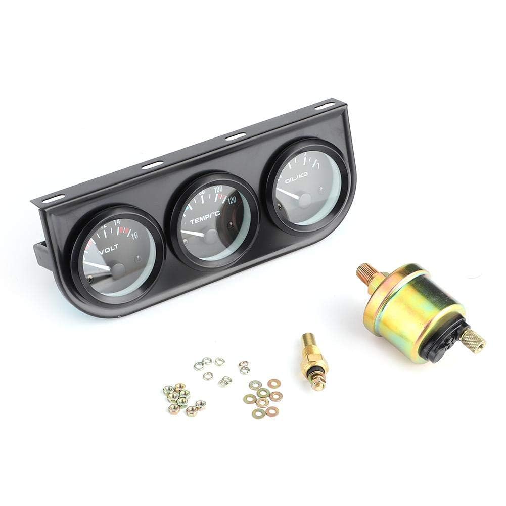Kit de medidores universales para automóviles 3in1, medidor NPT de 1/8 pulg 52 mm/2 pulg 3-en-1, voltímetro 8-16V + medidor de temperatura del agua 40-120 ℃ + presión de aceite 0-7kg