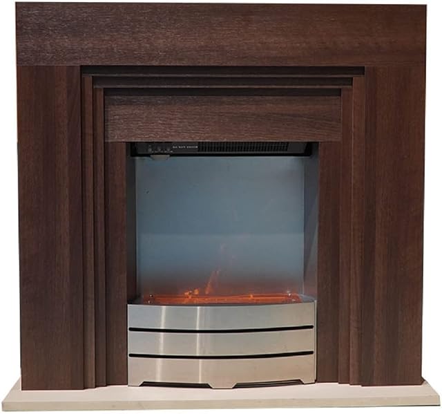 Devola Maldon Electric Fireplace Suite Free Standing 2kW | Adjustable Thermostat Control Electric Fire & Surround | LED Effect & 2 Heat Settings 1000-2000W, Decorative Pebbles Included, Oak, DVFP01O